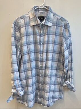 Jos. A. Bank Blue and White Plaid Casual Button-Down Shirt